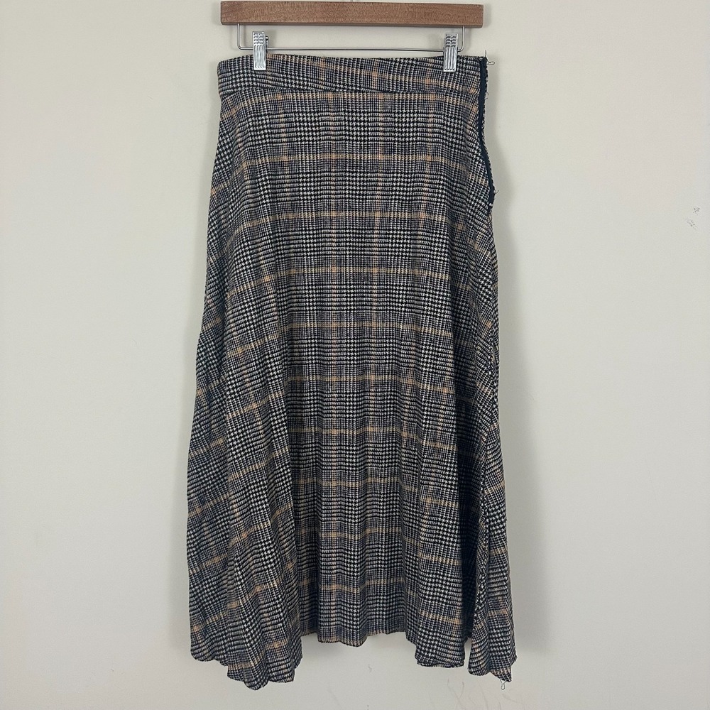 Zara Midi A-Line Skirt Brown Houndstooth Checkered Academia Y2K Women L
